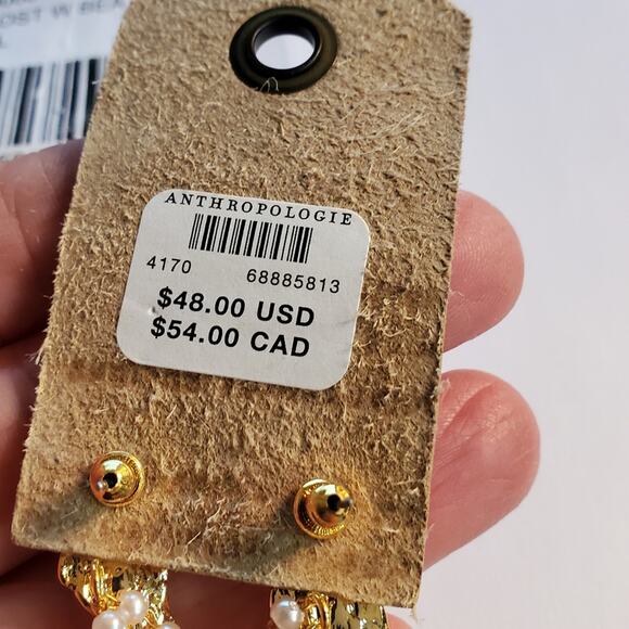 Anthropologie Brass pearl seed and chain drop earrings  NWT Gold plated brass - Picture 9 of 9